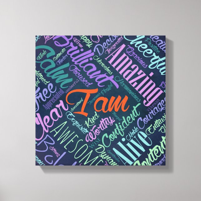 Toile Je suis Affirmations Word Cloud Art (Recto)