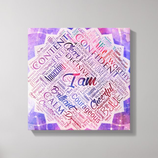 Toile Je suis Affirmations Word Cloud Art in lotus (Recto)