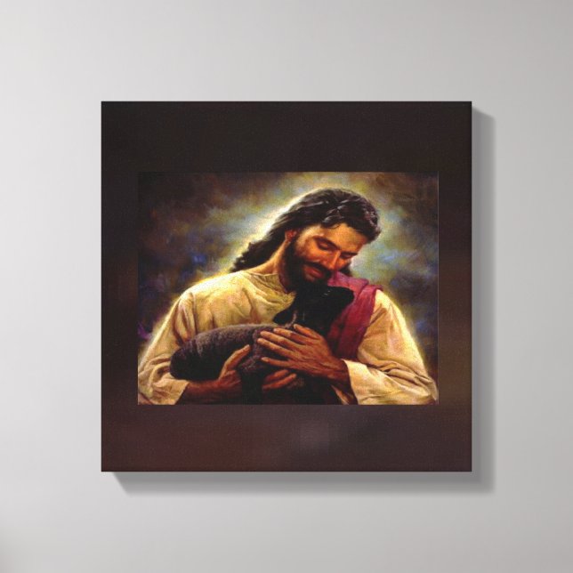 Toile Jésus avec un petit agneau noir (Recto)