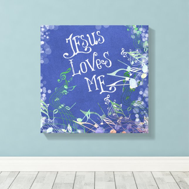 Toile Jésus m'aime avec des notes musicales (Insitu (Plancher de Bois))