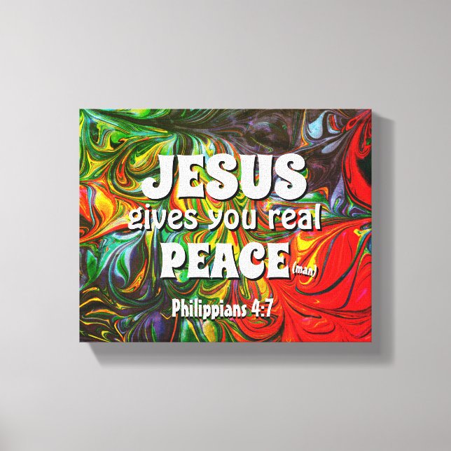 Toile JÉSUS VOUS DONNE UNE VRAIE PAIX Vert Abstrait (Recto)