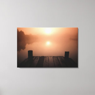 Toile Jetée en bois sur le lac au coucher du soleil l