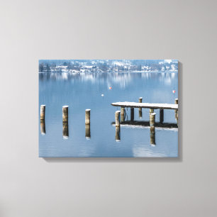 Toile Jetée enneigée en hiver, lac de Tegernsee, Allemag