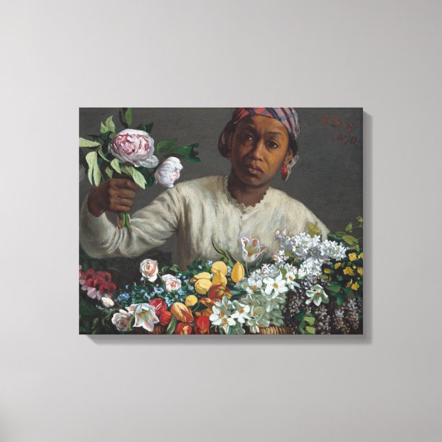 Toile Jeune femme avec des pivoines | Fré dé ric Bazil (Recto)
