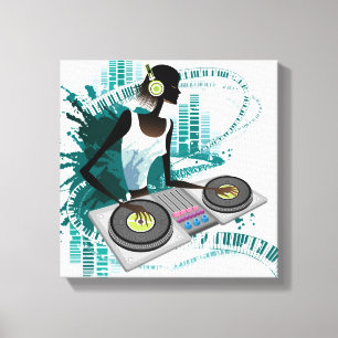 Toile Jeune femme Dj Utiliser le Tourne-disque dans la d