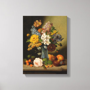 Toile Johann Geor Seitz Fleurs dans un Vase et un Fruit