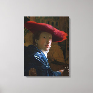 Toile Johannes Vermeer - Fille au chapeau rouge