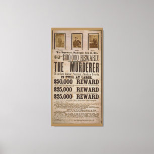 Toile John Wilkes Booth affiche Recherchée Abe lincoln m