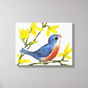 Toile Joli arbre d'oiseau bleu chantant