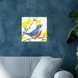 Toile Joli arbre d'oiseau bleu chantant