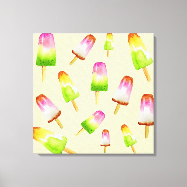 Toile Joli arc-en-ciel popsicles aquarelle décor (Recto)
