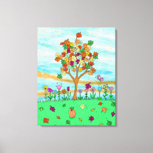 Toile Joli Art populaire Whimsical Autumn Tree Feuilles