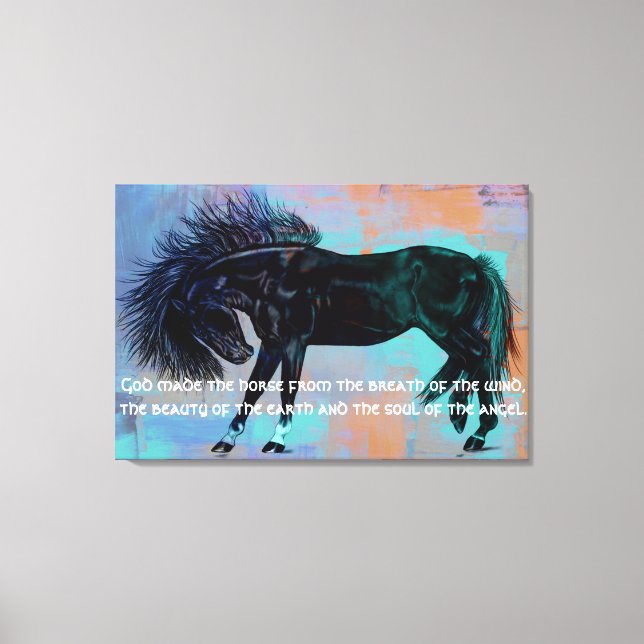 Toile Joli Cheval Noir & Citation "Dieu a fait le cheval (Recto)
