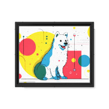 Joli chien assis dans un espace d'art coloré