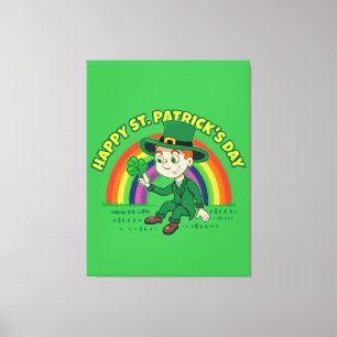 Toile Joli dessin animé leprechaun avec shamrock et arc-