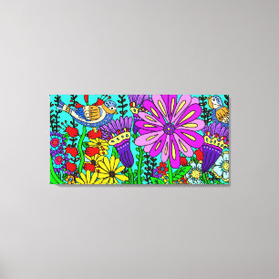 Toile Joli style d'art populaire coloré Oiseau et Fleurs