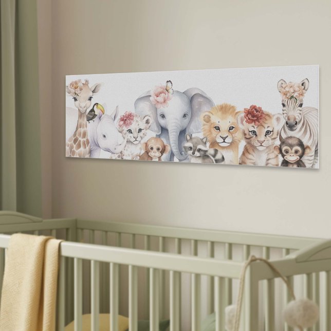 Toile Jolie aquarelle Jungle Safari Bébé Animaux (Cute Safari Jungle Baby Animals Nursery Wall Art Decor.)
