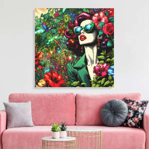 Toile Jolie femme dans le jardin des fleurs