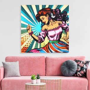 Toile Jolie Femme Dansant Salsa Pop Art