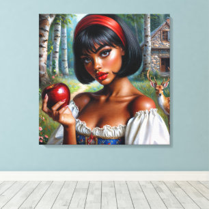 Toile Jolie femme noire tenant la pomme rouge
