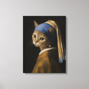 Toile Jolie Fille au Chat au Collier de Perle Dessin Ani