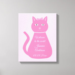 Toile Jolie fille rose chat Décor personnalisé Nursery