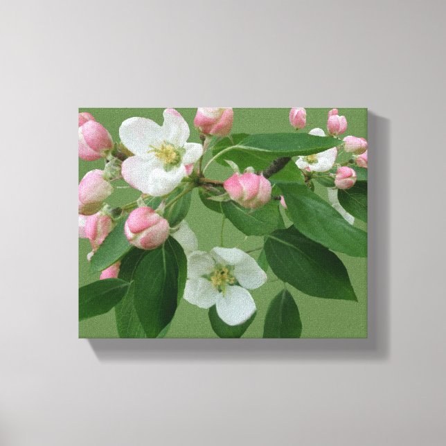 Toile Jolie fleur de pomme floral simple vert Hygge fun (Recto)