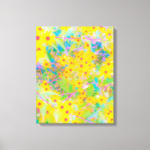 Toile Jolie Fleurs Jaunes et Rouges avec Turquoise