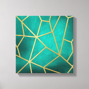 Toile Jolie mosaïque Turquoise à côtes d'or