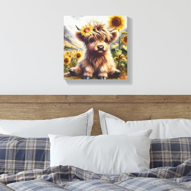 Toile Jolie Vache Highland Aux Tournesols (Insitu(Chambre))