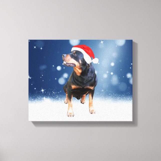 Toile Jote Rottweiler Chien Noël Santa Hat Étoiles de ne (Recto)