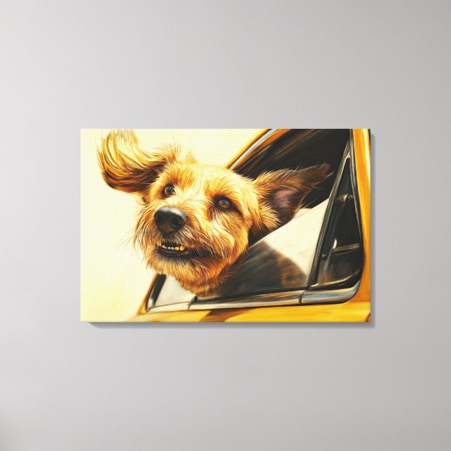 Toile Jouer Chien Profitant De Voiture Ride Art (Recto)