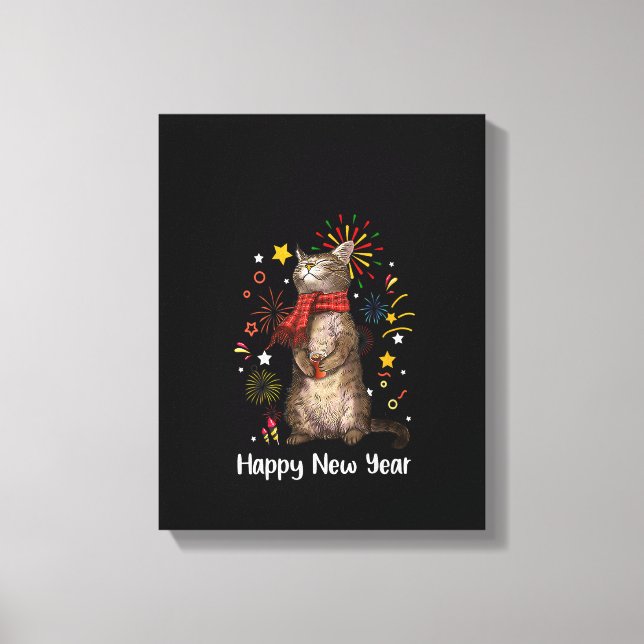 Toile Joyeuse Année Meow, Bonne Année Chat 2023 Fo (Recto)