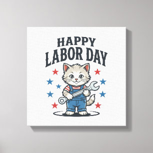 Toile Joyeuse Fête du Travail Chat Patriote Vintage Créa