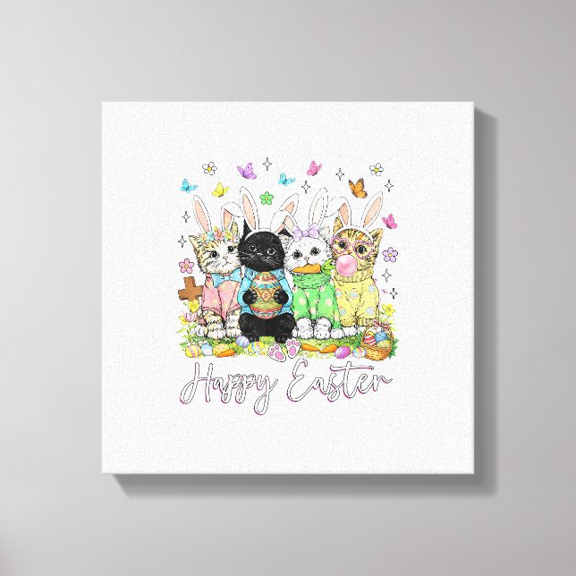 Toile Joyeuses Pâques Adorateur de Chat Mignon Lapin Jou (Recto)