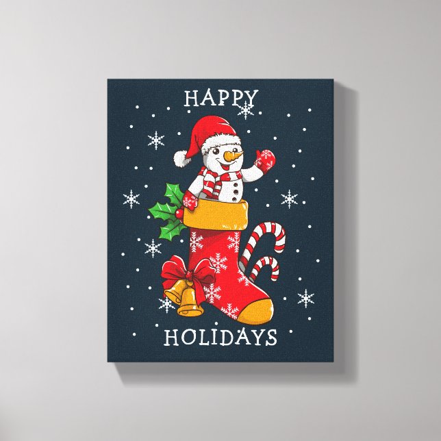 Toile Joyeuses vacances Snowman Stockings Sucres de cann (Recto)