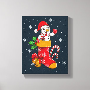 Toile Joyeux bonhomme de neige de Noël à Stockings