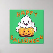 Joyeux fantôme d'Halloween assis sur un citrouille