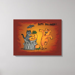 Toile Joyeux Halloween avec Chat Chat Chien et Araignée
