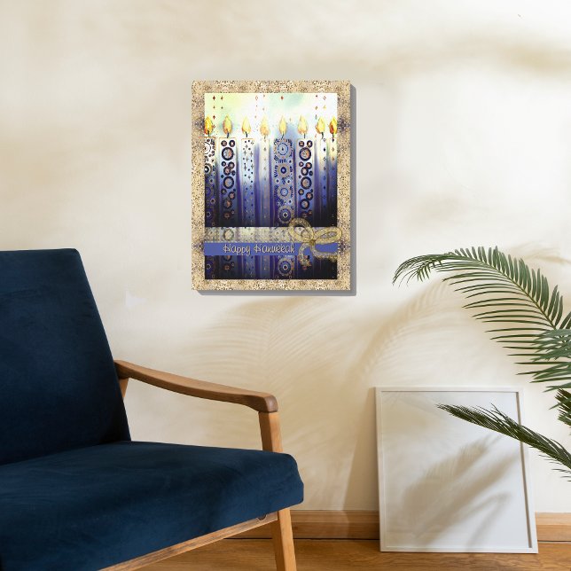 Toile Joyeux Hanoukka bougies bleu (Happy Hanukkah Candles Blue Canvas Print)