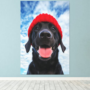 Toile Joyeux Labrador dans une Beanie rouge sous un ciel