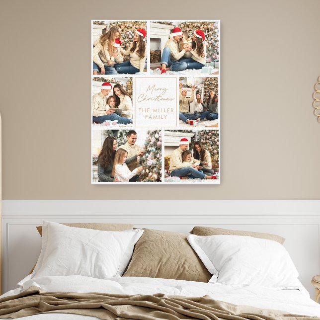 Toile Joyeux Noël Elégant Beige Famille Photo Collage (Créateur téléchargé)