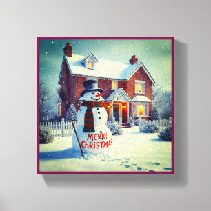 TOILE JOYEUX NOËL GRANDE SCÈNE D'HIVER BONHOMME DE NEIGE