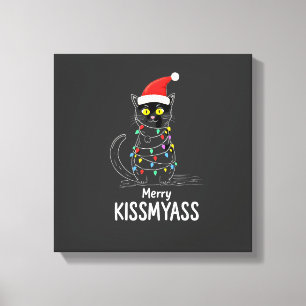 Toile Joyeux Noël Kissmyass Drôle Chat Lumières de Noël