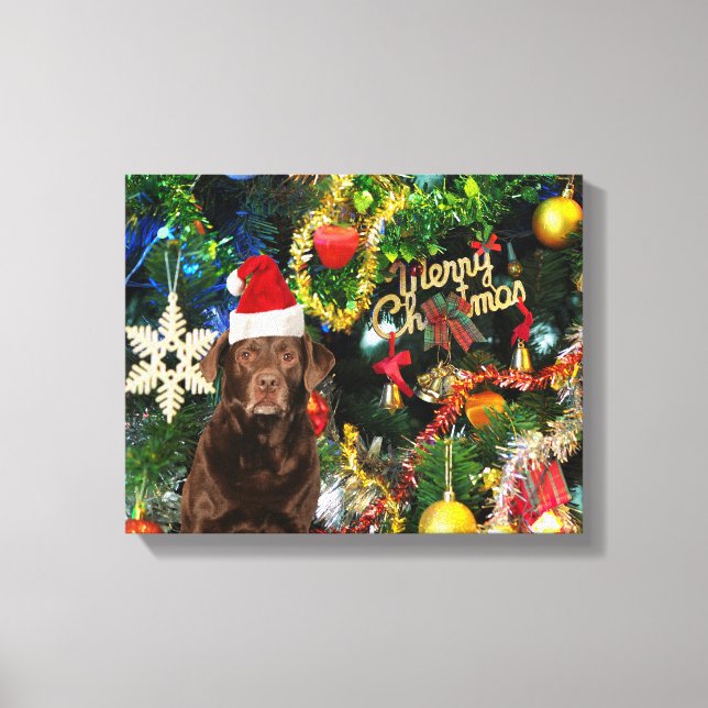 Toile Joyeux Noël Labrador Retriever Chien Santa Hat (Recto)
