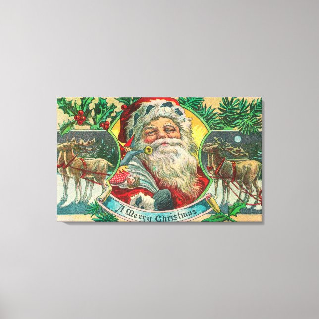 Toile Joyeux Noël Père Noël et Rennes (Recto)