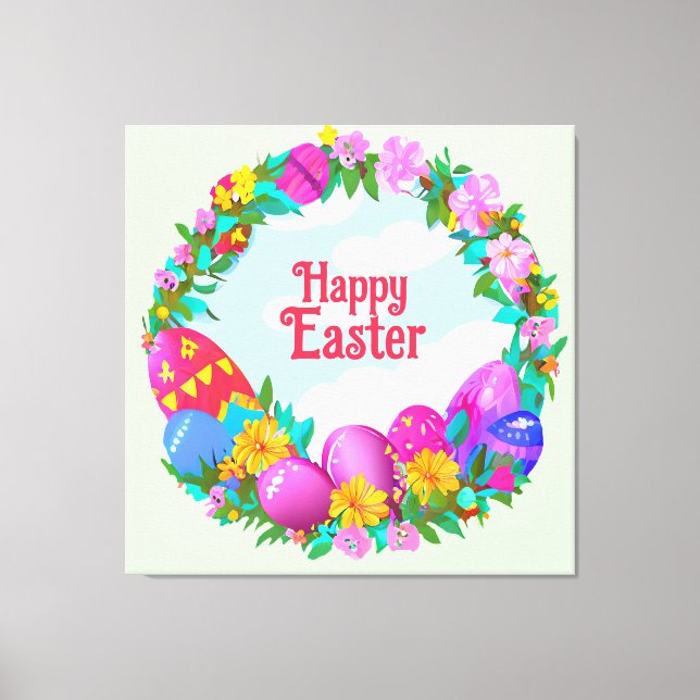 Toile Joyeux Oeufs de Pâques Fleur Wreath (Recto)