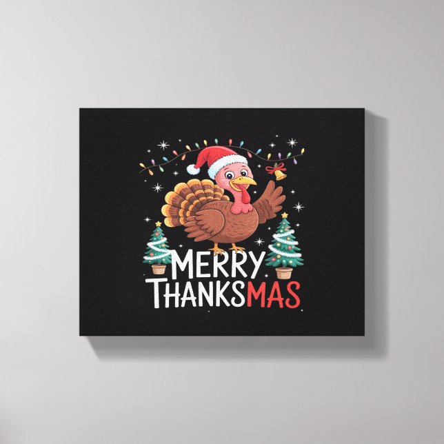 Toile Joyeux Thanksmas Bon thanksgiving Père Noël Turkey (Recto)
