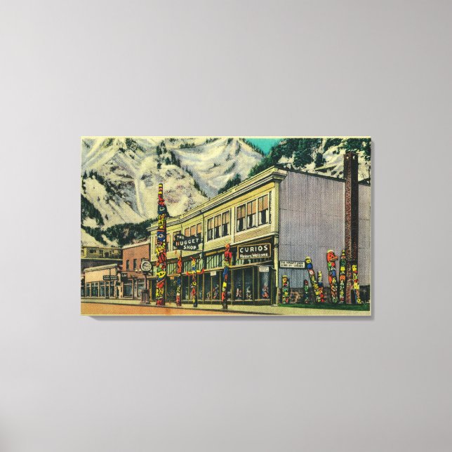 Toile Juneau, Alaska Vue de l'ancien totem de sorcière e (Recto)