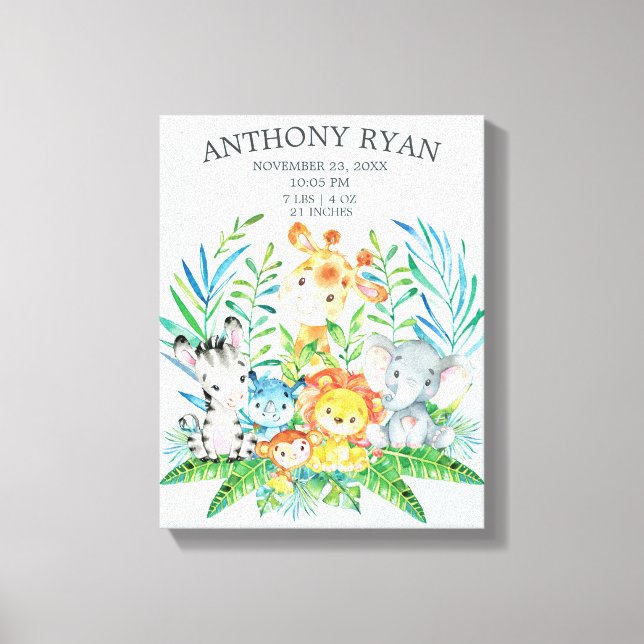 Toile Jungle Nouveau bébé Keepsaké de naissance Statisti (Recto)